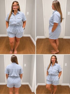 Torrid Blue and White Striped Button-Up Romper